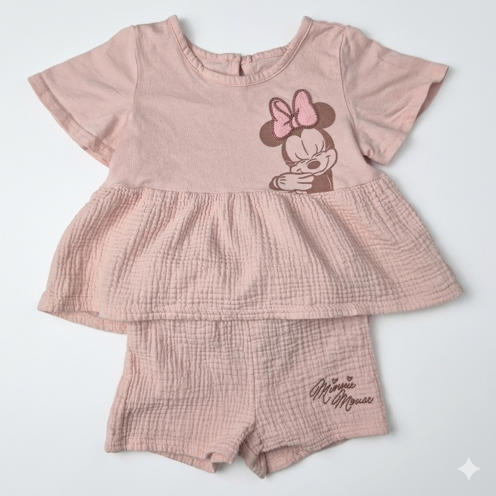 Disney Junior Minnie Mouse 3T Pink Cotton Gauze Peplum Top & Shorts Set